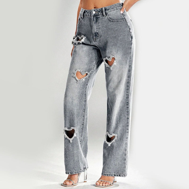 HEART CUT DENIM JEANS